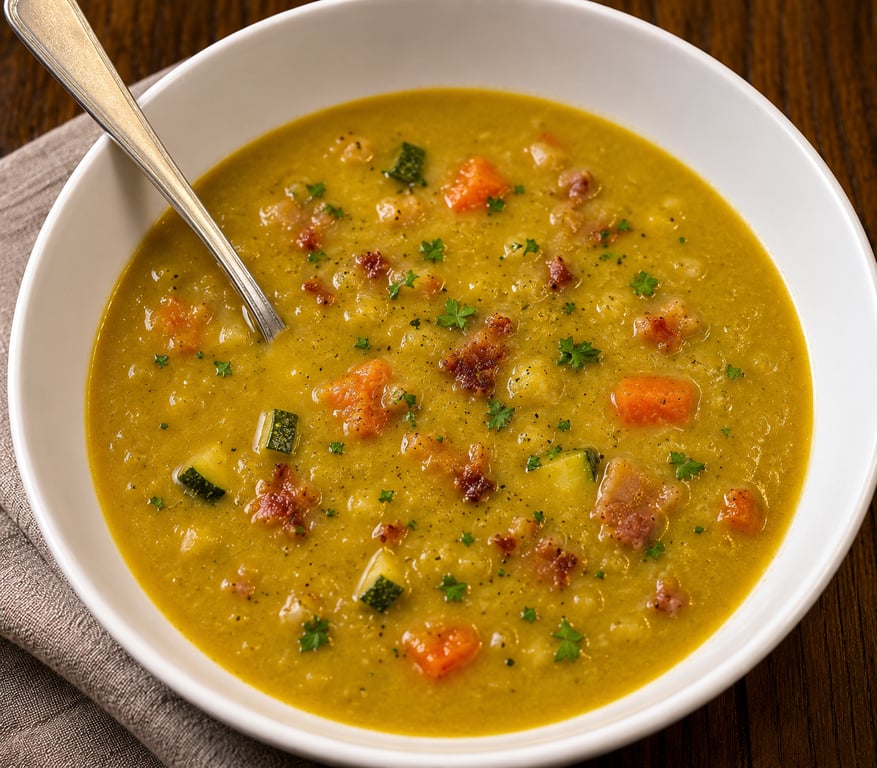 Rancho Gordo Golden Split Pea Soup with Ham Hock and Korean Sweet Potato