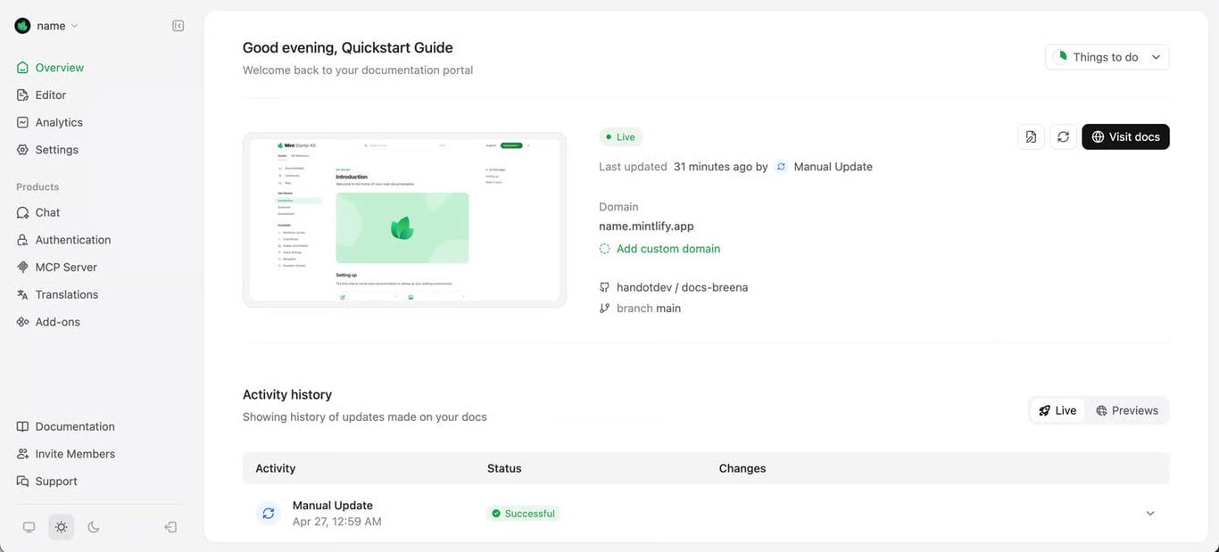 Mintlify API reference documentation example