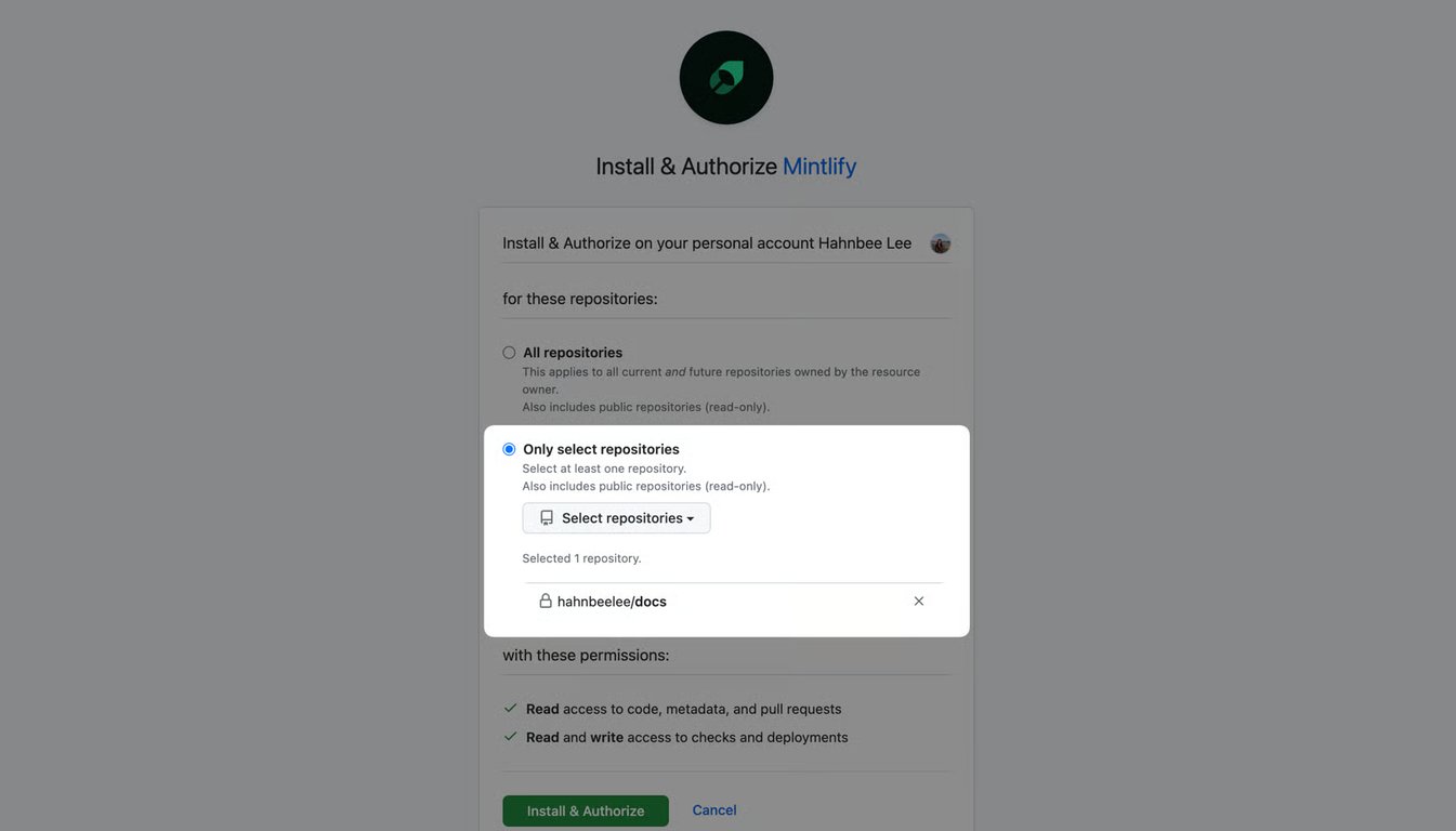 Mintlify GitHub setup workflow