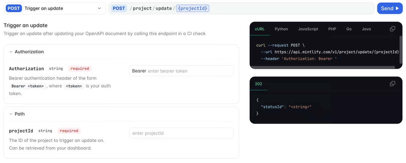 Mintlify API reference display