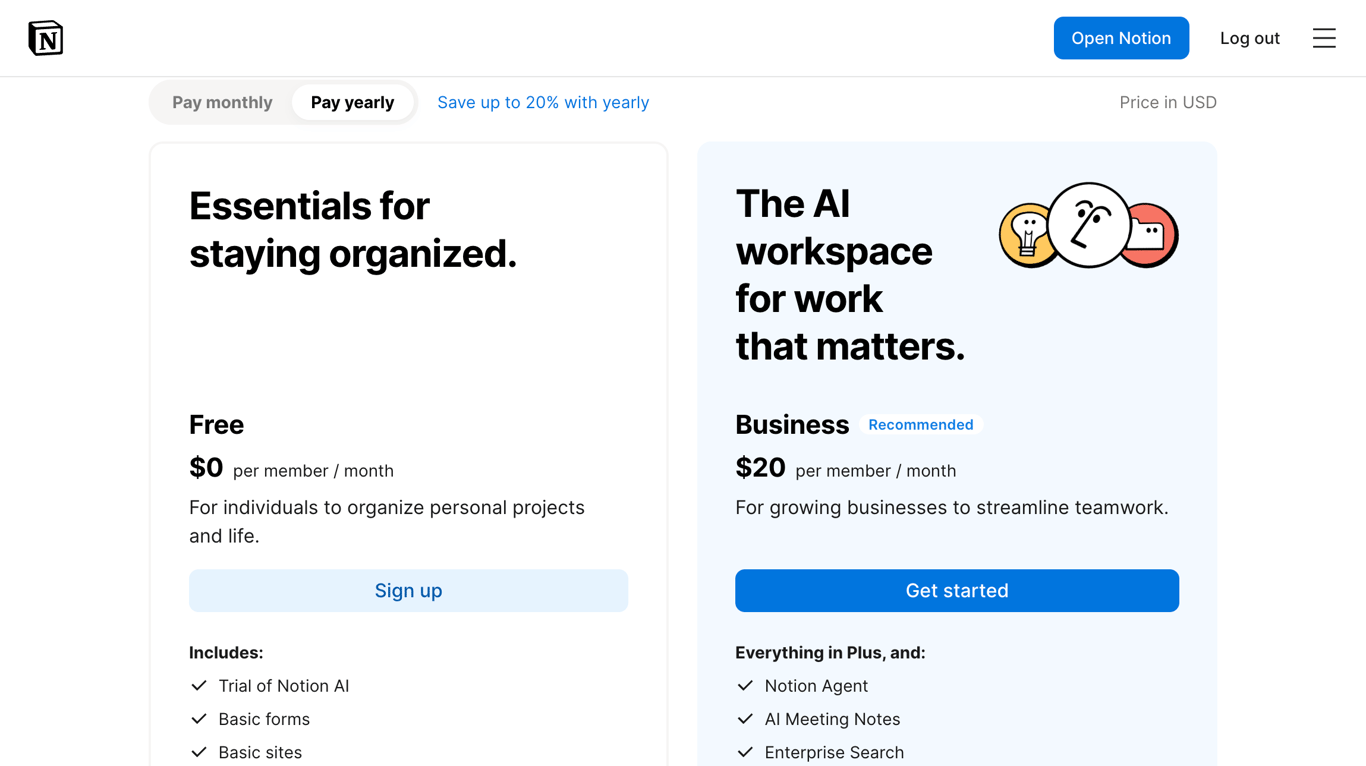 Notion pricing plans