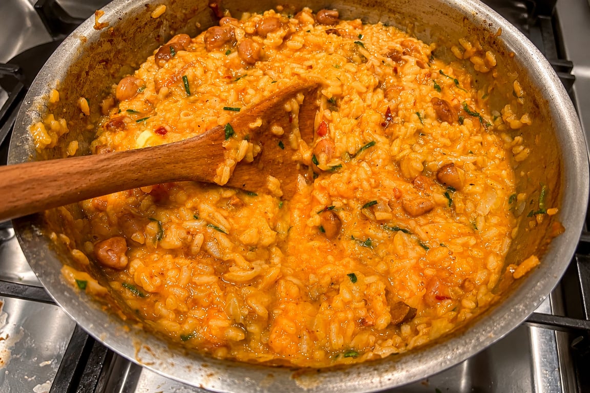 Finished creamy risotto in the pot