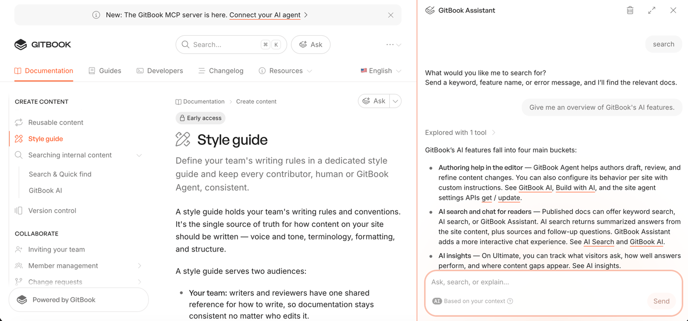 GitBook AI Agent features
