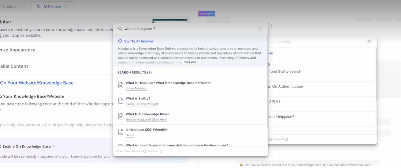 HelpJuice Swifty AI chatbot