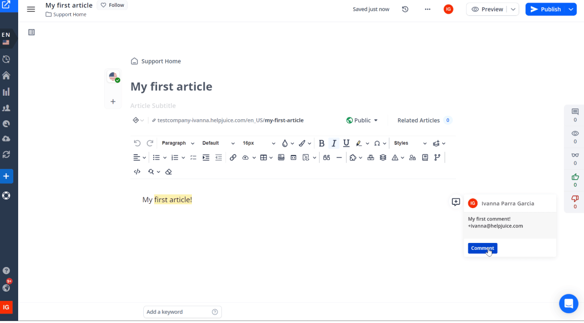 HelpJuice knowledge base editor