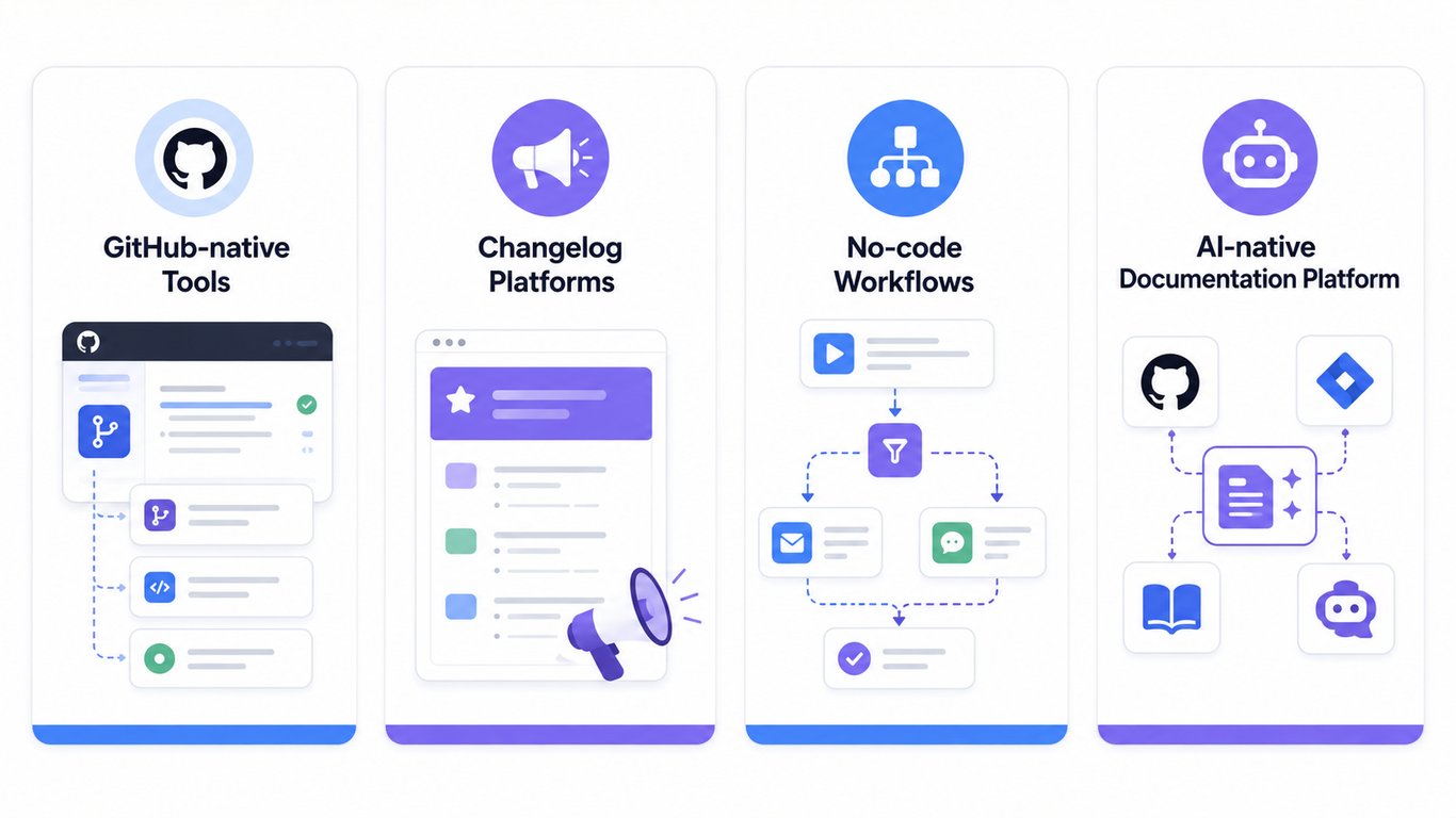 Comparison chart of four release notes generator types