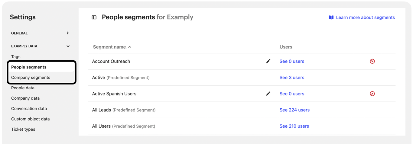 Intercom contacts segmentation panel
