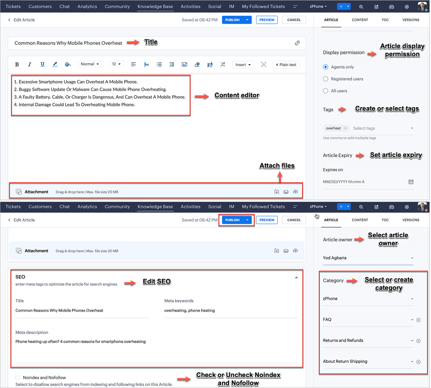 Zohodesk knowledge base