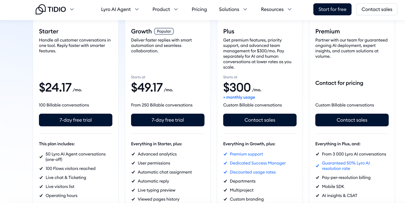 Tidio 2026 pricing plans