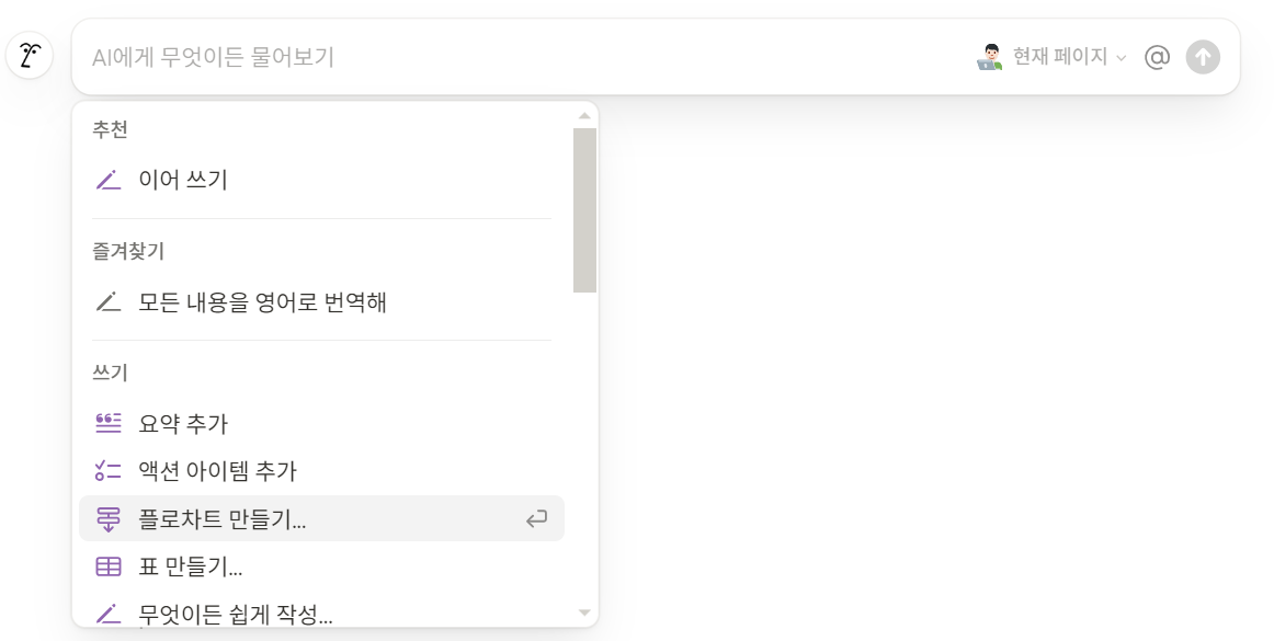 노션 AI - 플로차트 제작 프롬프트 입력