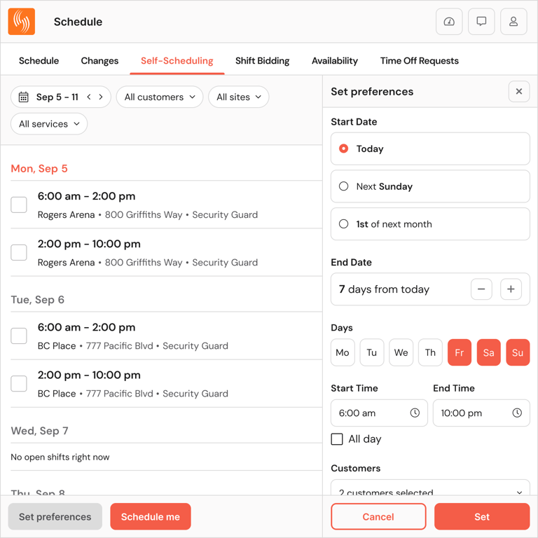 Self-scheduling: Team members can view open shifts and self-schedule themselves.