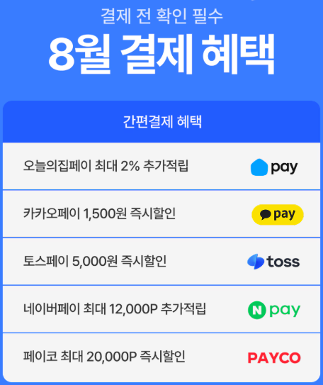 오늘의집 8월 결제 할인