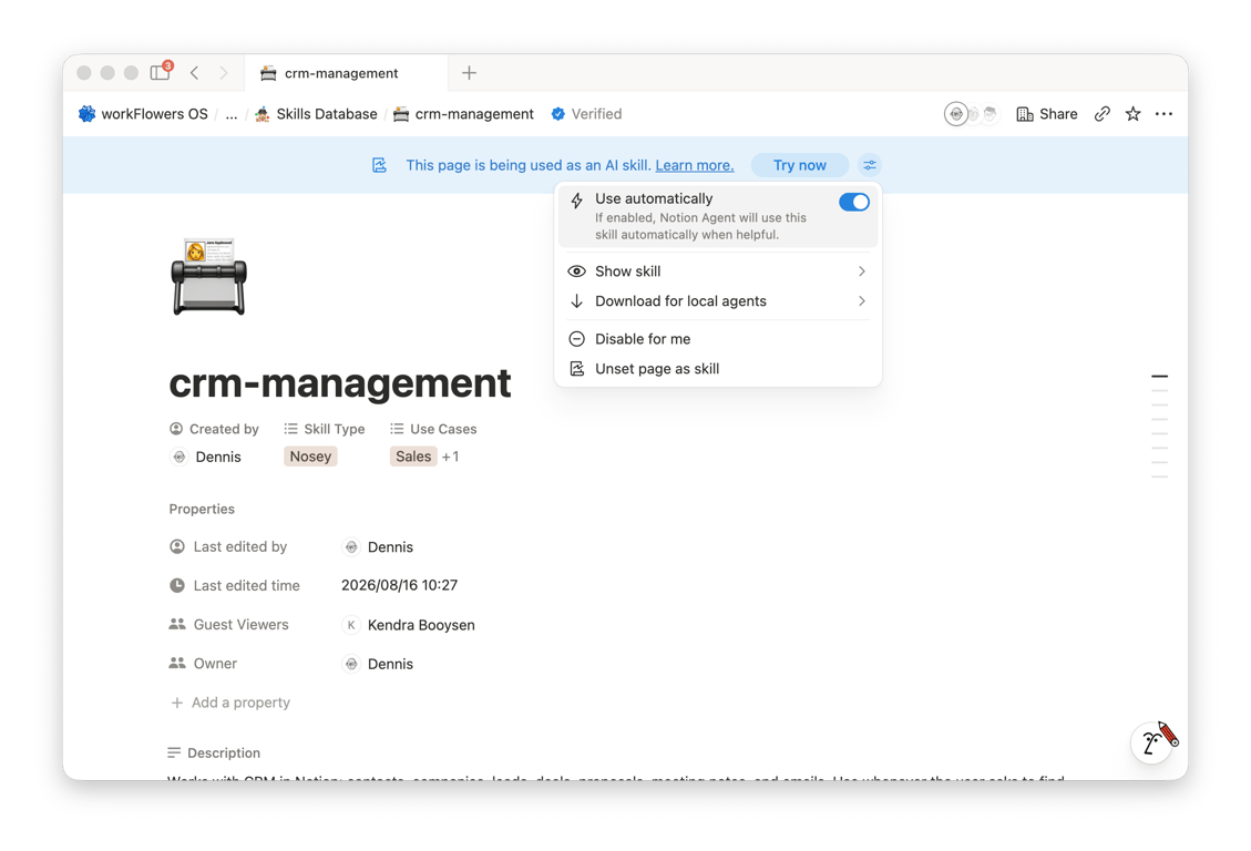Enable automatic use from an individual skill page…