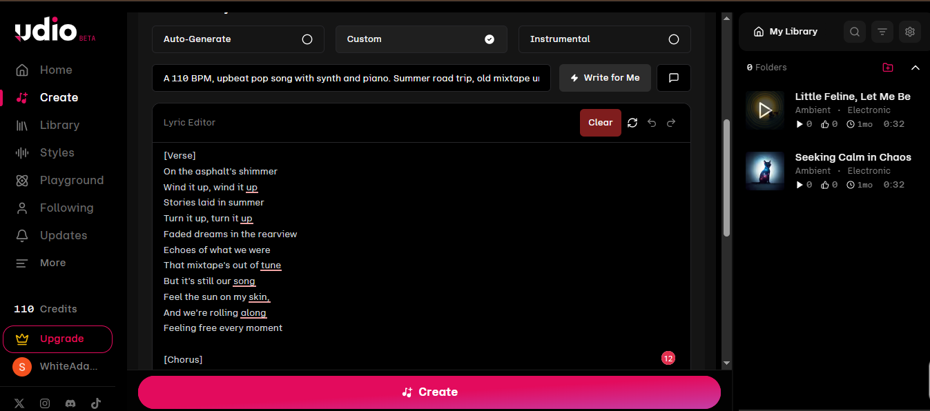 Udio lyrics