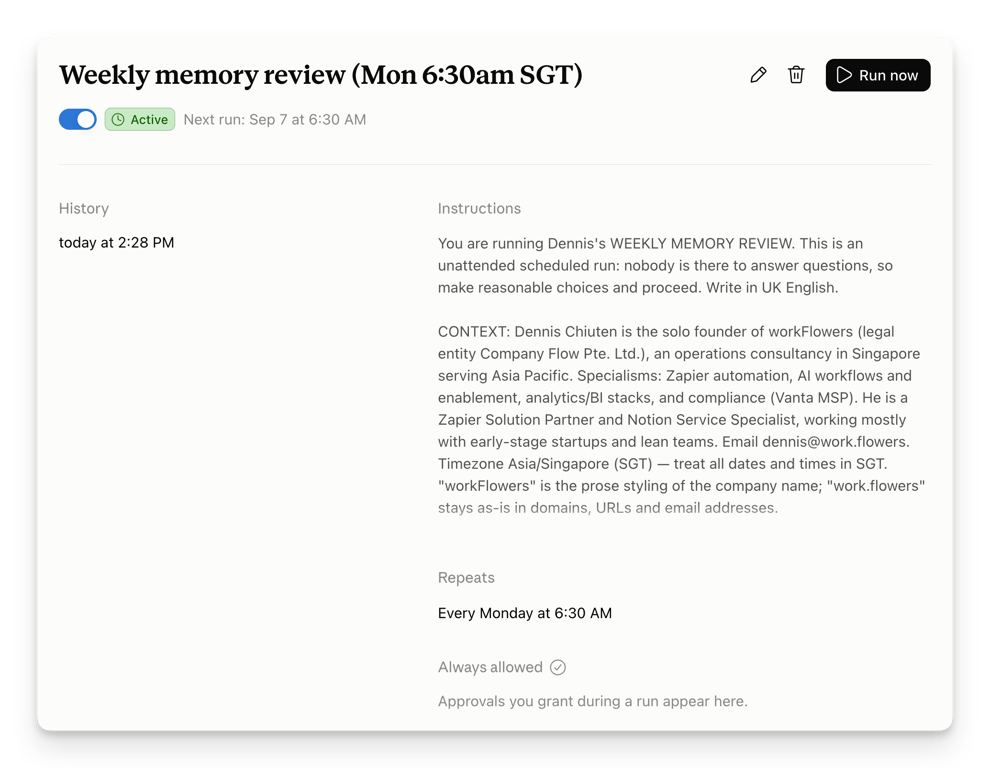 Keeping memory fresh via a Scheduled Task
