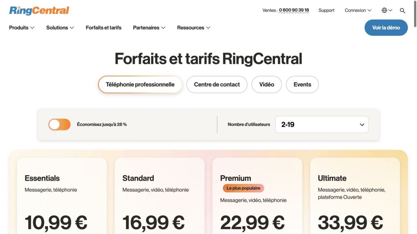 RingCentral France public pricing, captured 18 August 2026.