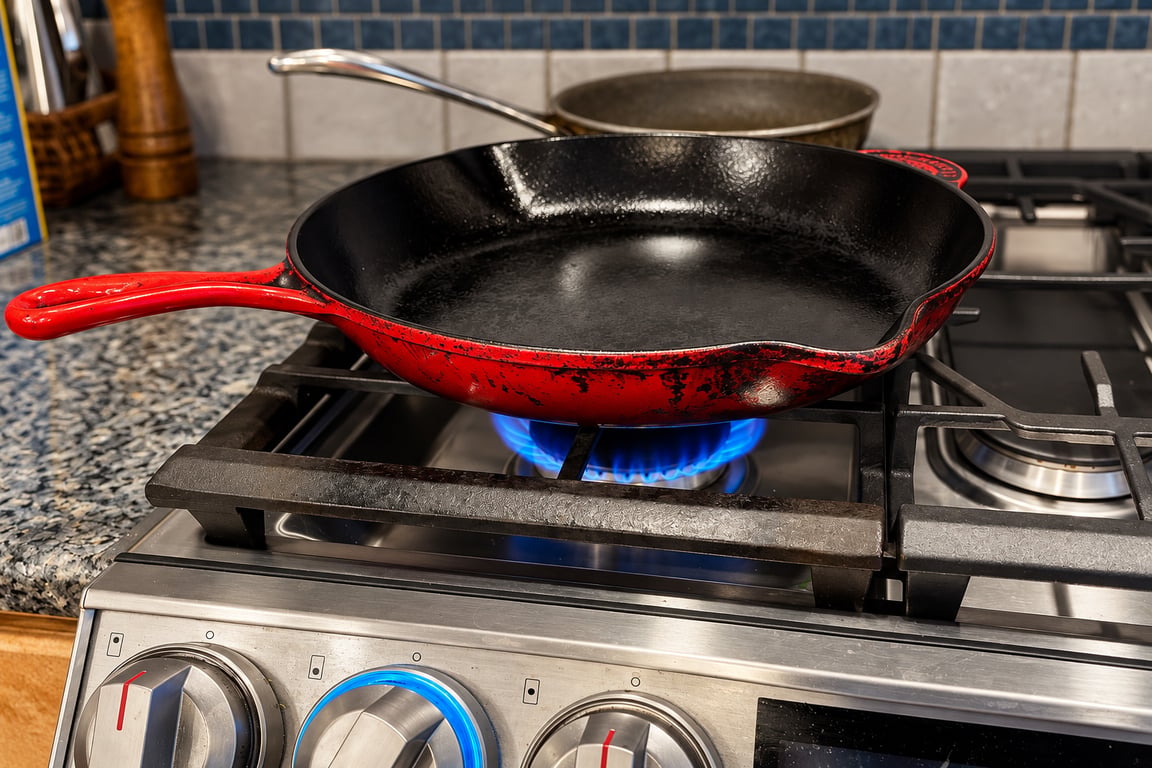 Give the skillet time to heat before adding the zucchini. Browning begins with a properly preheated pan.