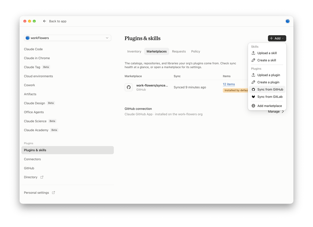 Installing the marketplace in Claude