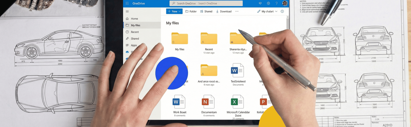 OneDrive utilisé pour stocker des fichiers CAO : un ingénieur annote des plans – risque de conflits de synchronisation et absence de verrouillage