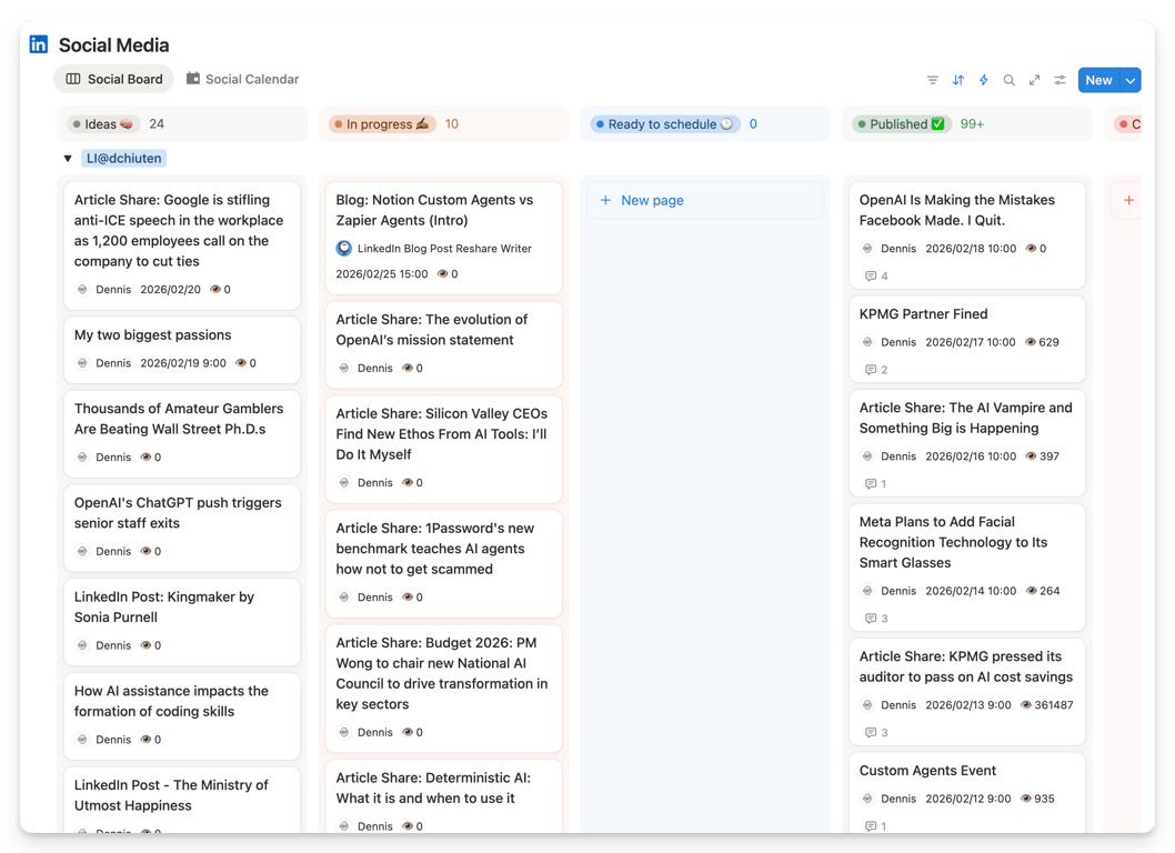 Managing our social content natively in Notion, with an assist from Scheduled.so