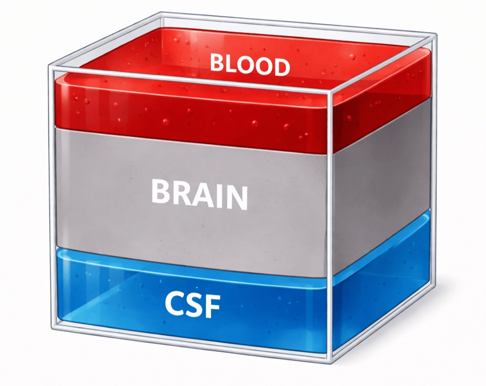 Imagine a closed, rigid cube containing three components—brain, blood, and CSF.