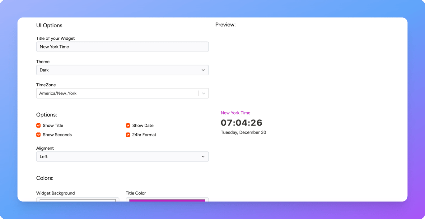 Timer widget customization screen