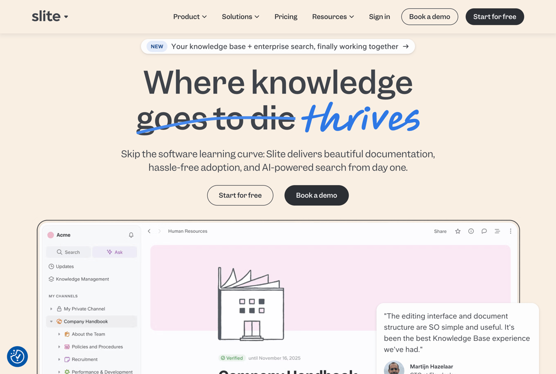 Slite knowledge management tool