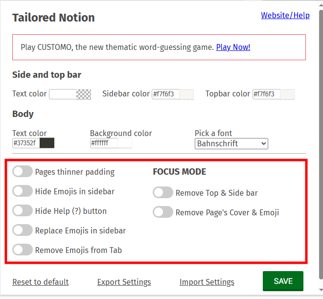 Tailored Notion - 사이드바 색상 변경 옵션