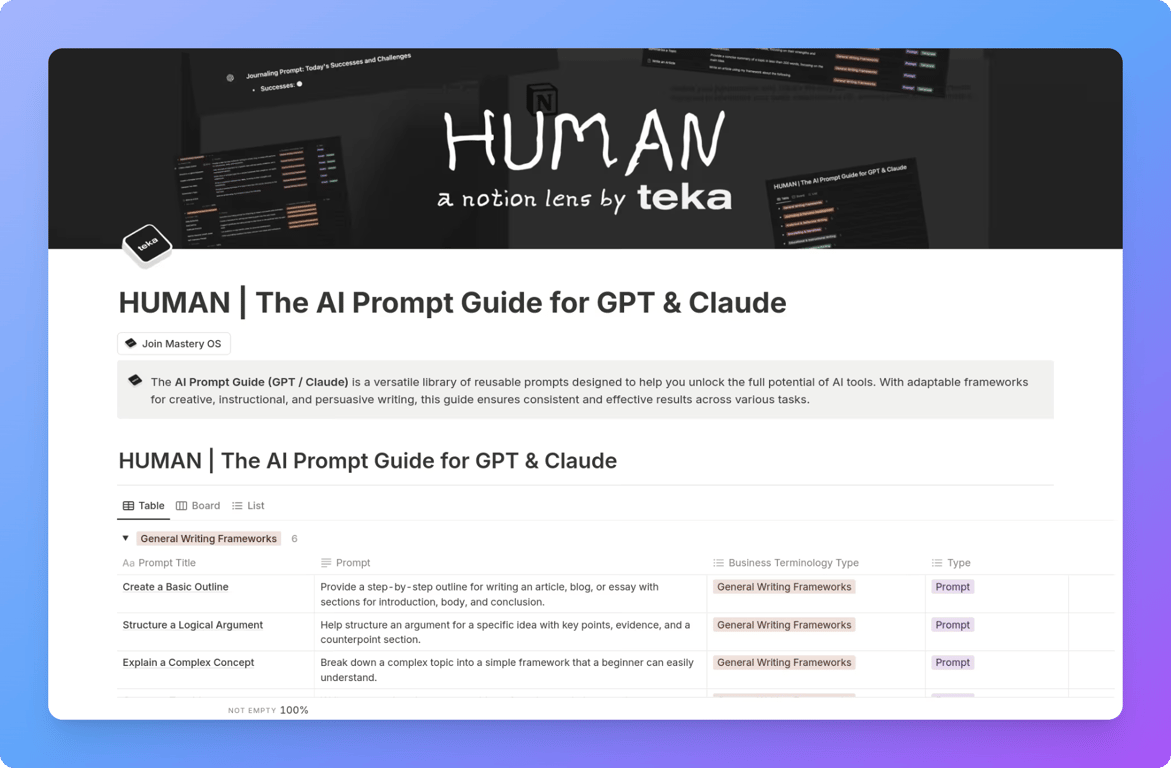 HUMAN prompt framework template