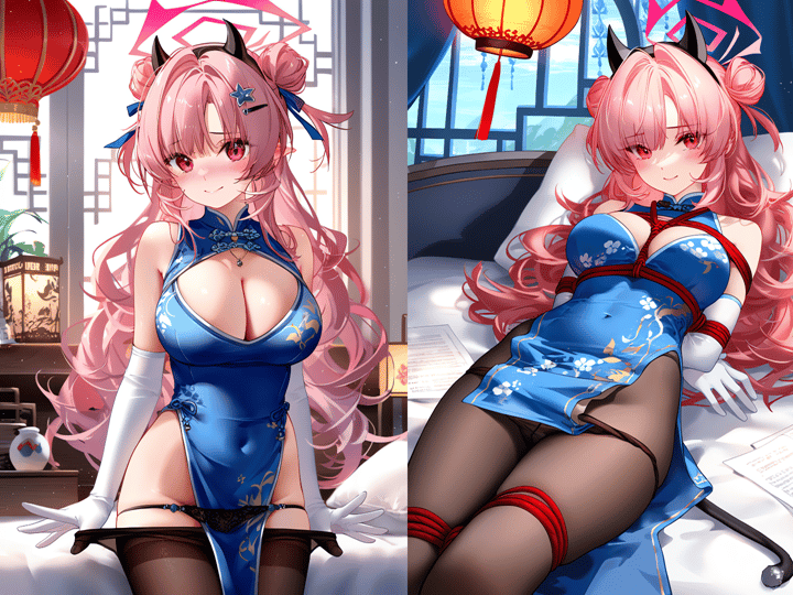 250706绮良蓝色旗袍透明黑丝展示内内诱惑