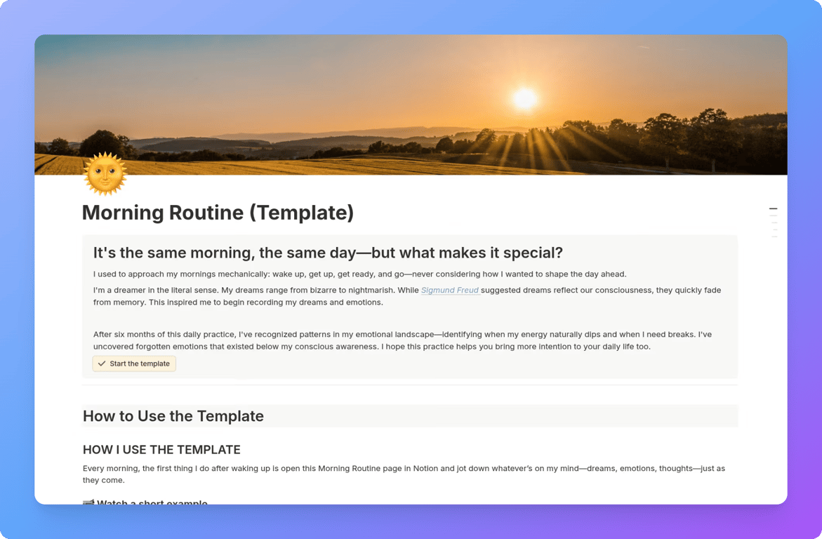 Notion morning journal template