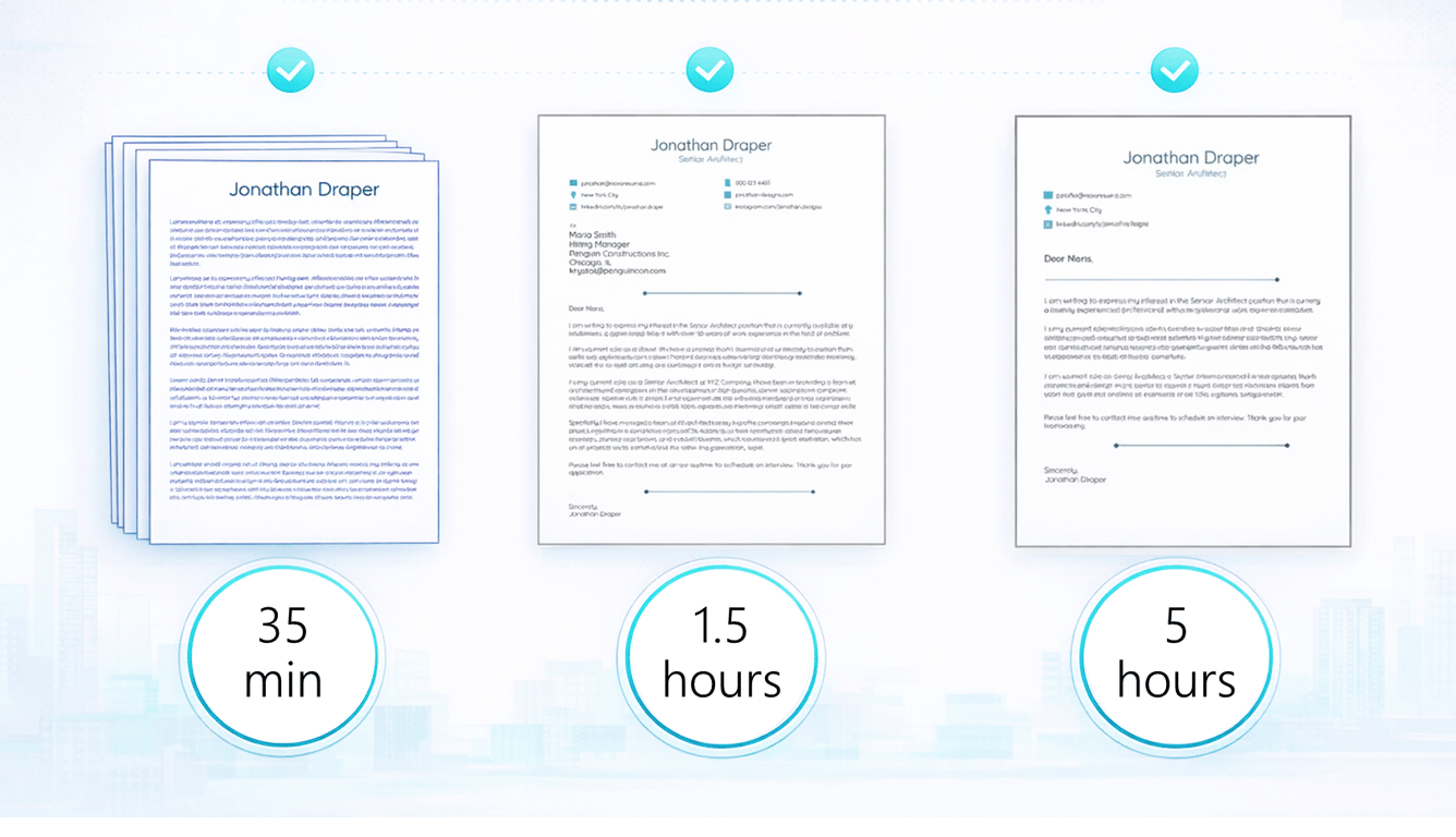 As mentioned, “I didn’t have time to write a short letter, so I wrote a long one instead,” a quote attributed to various personalities, rings deeply true. What makes writing cover letters (and résumés) so time-consuming is often the consideration of what not to write. Of course, the numbers here might not quite apply to your writing, but they give you a general sense.