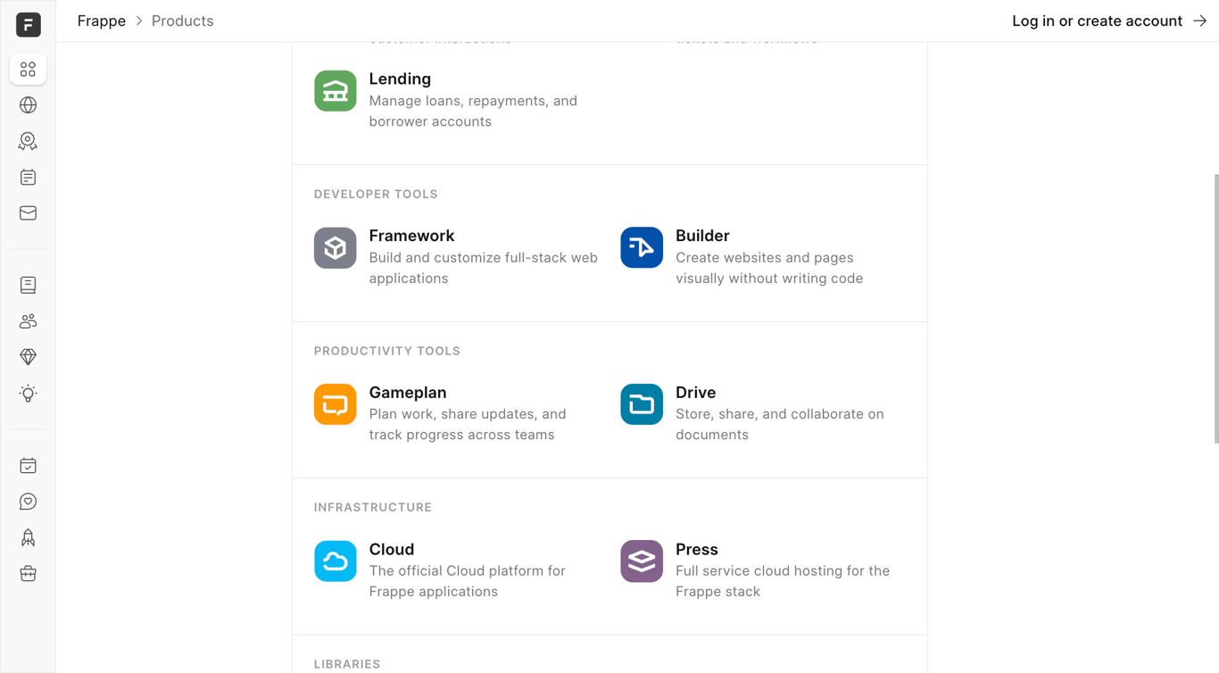 Frappe product dashboard interface