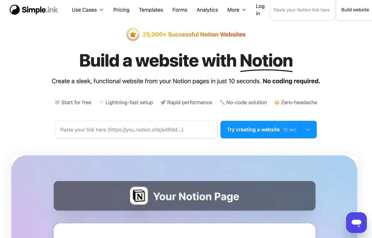 Simple.ink Notion website preview