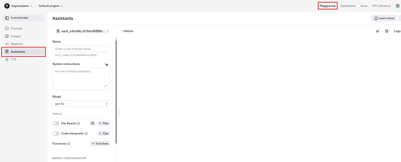 OpenAI Platform - New Assistant 생성 버튼