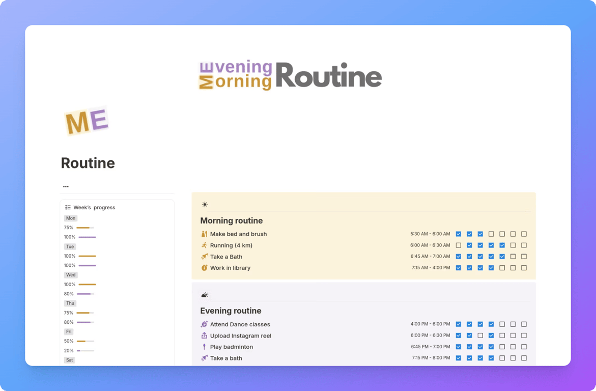 Cyber Templates routine tracker