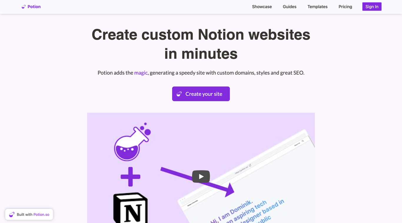 Potion.so Notion website