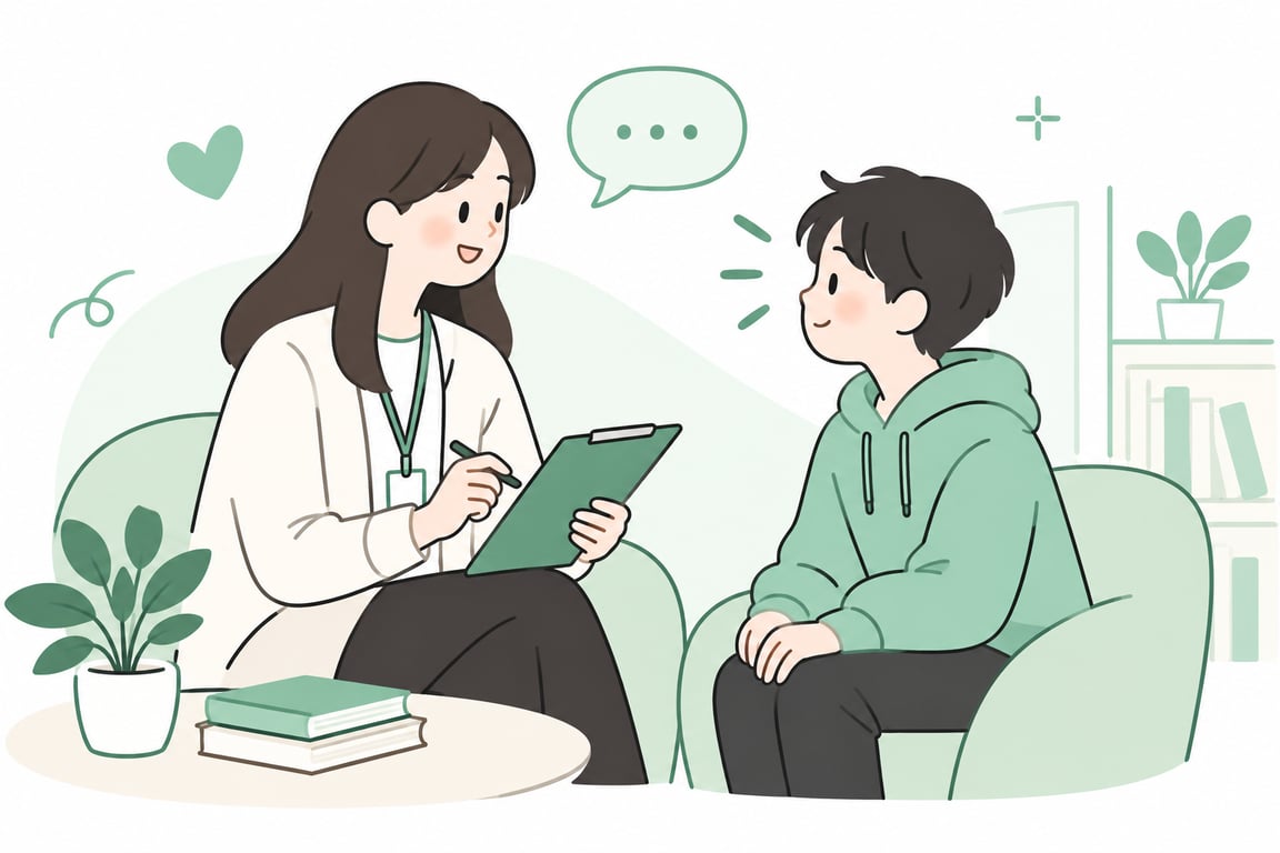 상담교사와 학생이 상담하는 모습