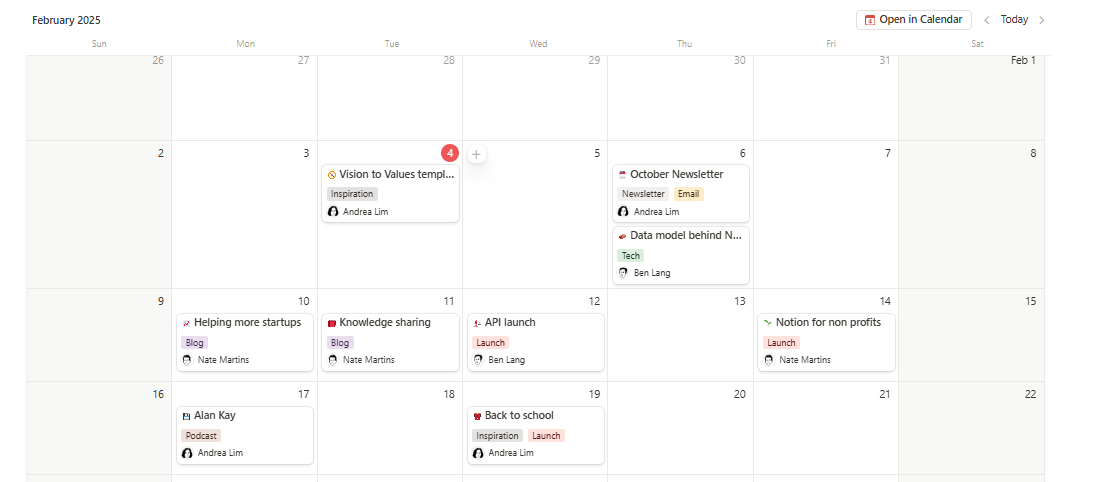 Editorial calendar