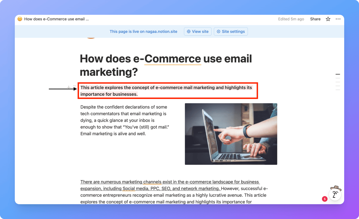 Final highlighted text example in Notion