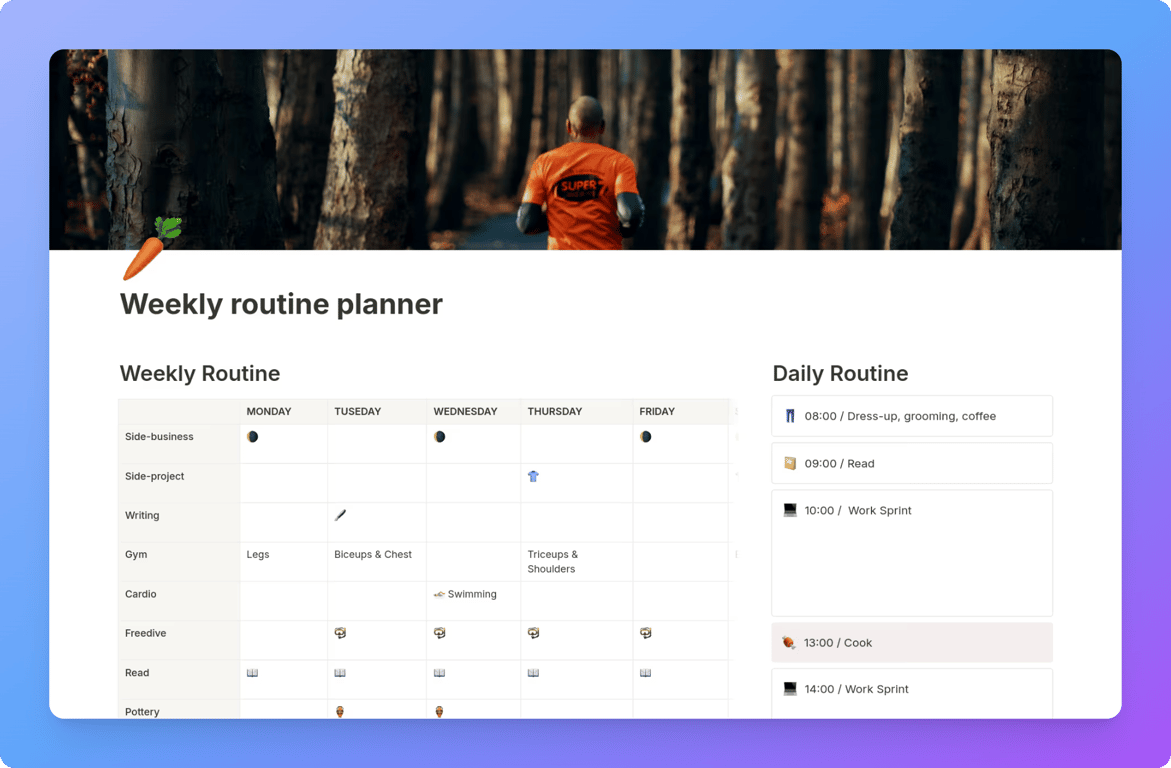 Notion weekly routine planner