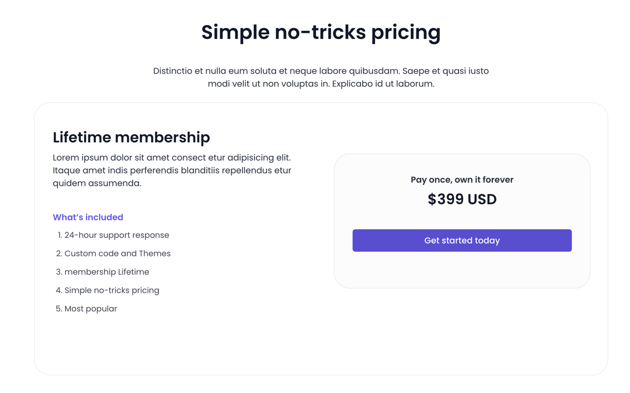 4. Single price with details
