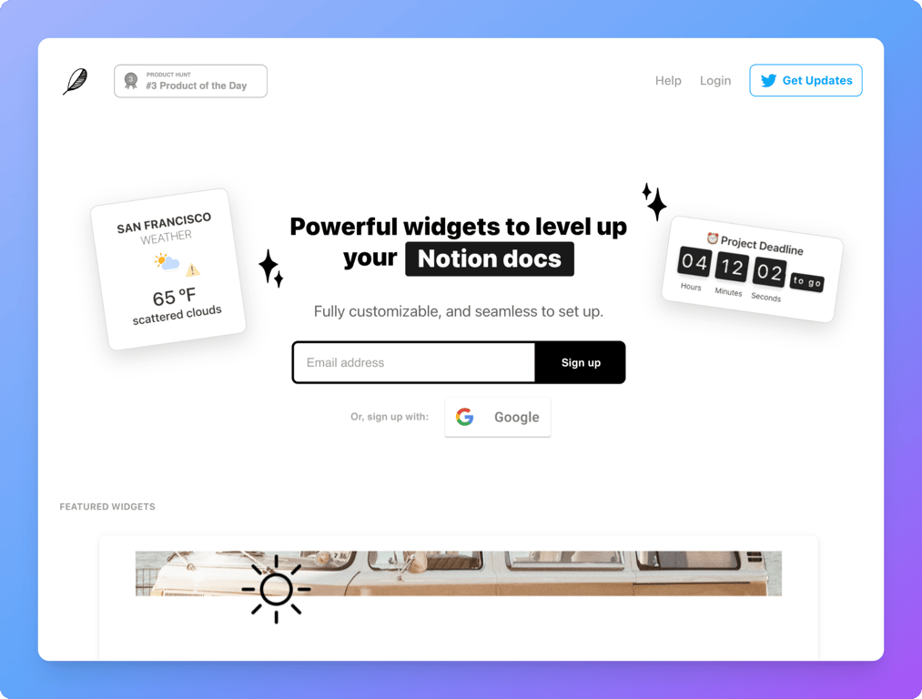 Selecting a widget provider to embed in Notion