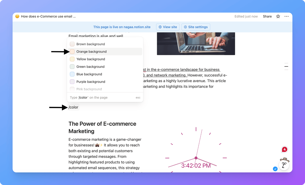 Notion callout block with background color