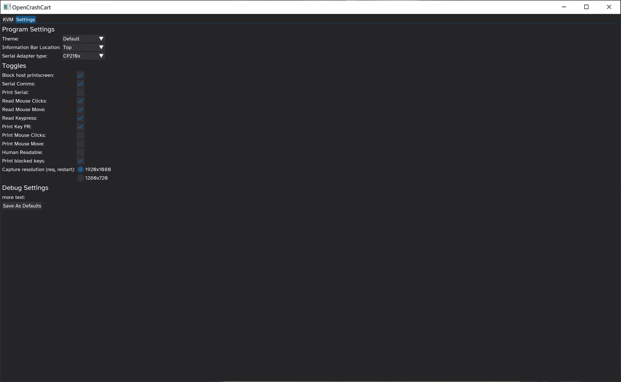 Main Settings Page