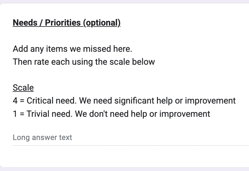 open questions with ratings in google forms