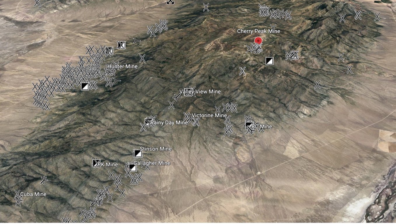 Active and formerly active mines in the Granite Mining District in White Pine County.