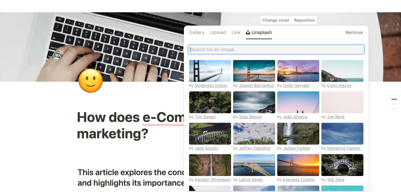 Adding Unsplash cover image
