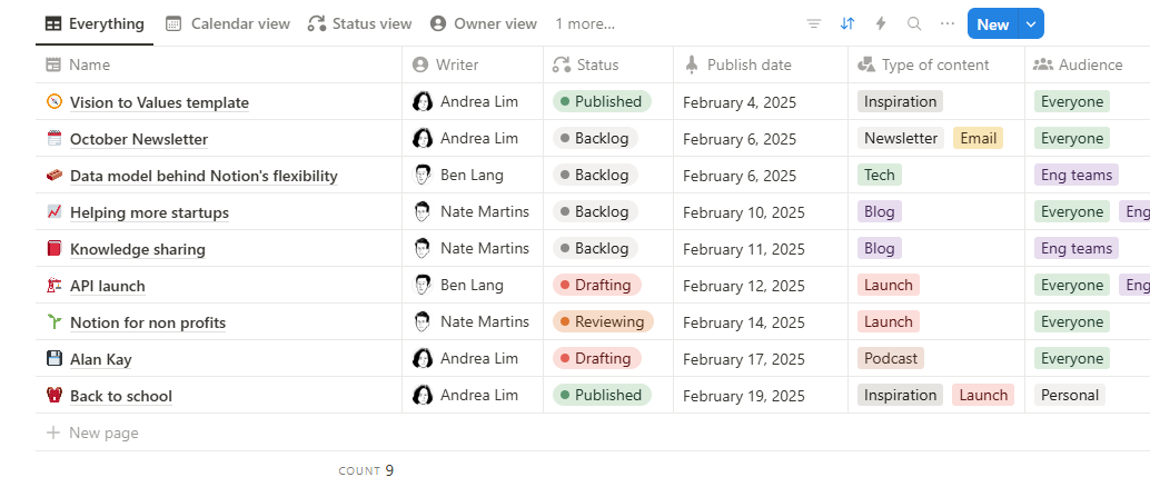 Notion Database creation