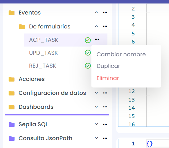 Opciones de un archivo.
